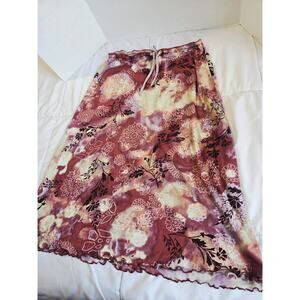 Vtg Y2k S Boho Floral Elastic Mid Skirt Indie Hippy Spring Cottagecore Fairy